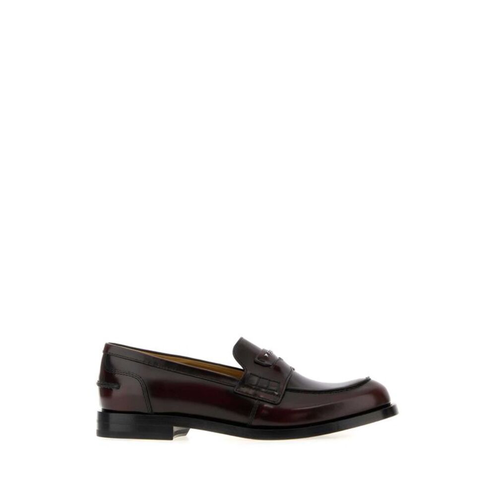 Fendi Men Burgundy Leather Fendi Ateneo Loafers